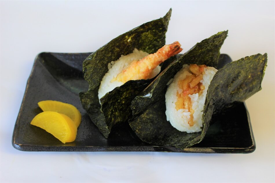 焼きのり天むす（海老天と野菜天）